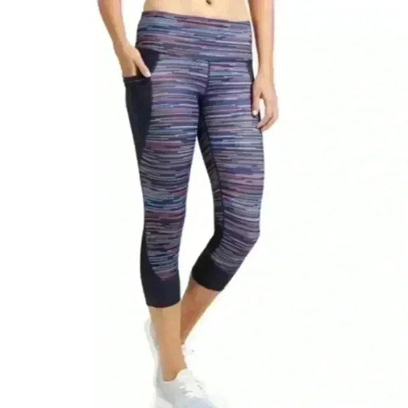 Athleta Navy Blue Multicolored Jigsaw Relay 2.0 Cropped Leggings - size small - Picture 3 of 7